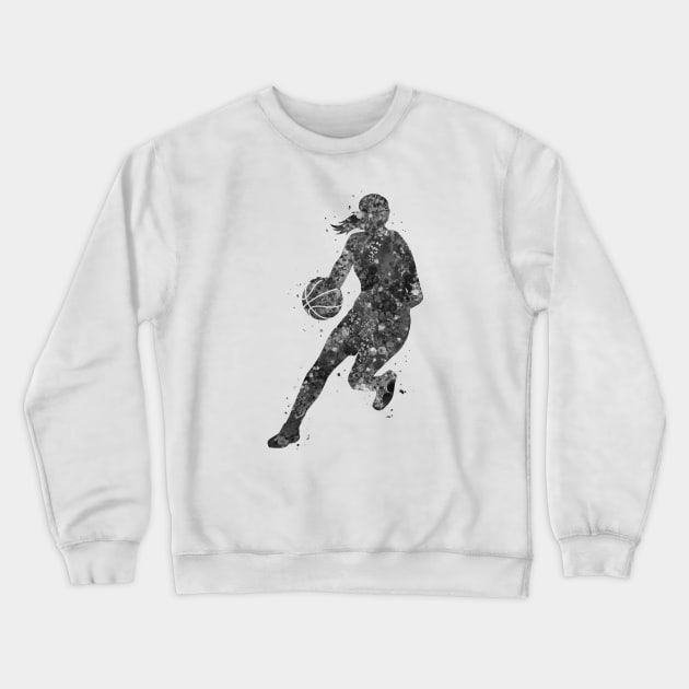 Basketball player girl black and white Crewneck Sweatshirt by Yahya Art